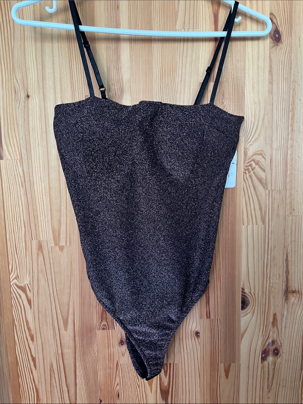 Sparkly Brown/Mauve Metallic Bodysuit with Adjustable Straps (size S)